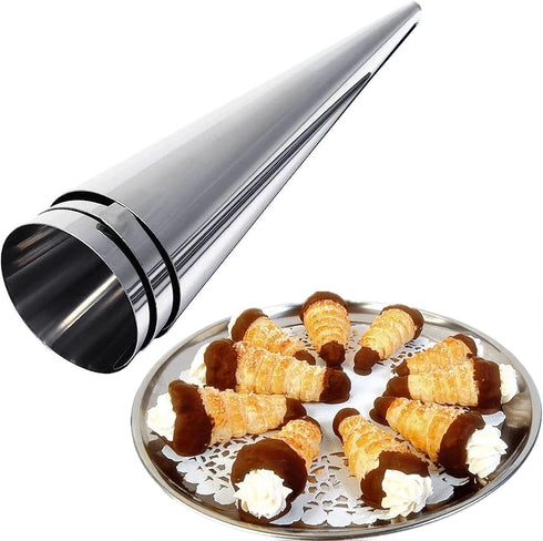 16Pcs Cream Horn Molds with Cleaning Brush, Stainless Steel Cone Roller Cannoli Forms Mold for Baking Cannoli Shell, Crispy Pastry for Christmas B...