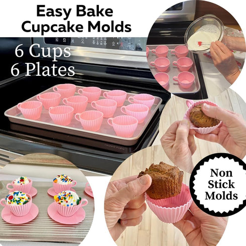 Evelots Baking Cupcake Molds - Silicone Teacup Set - 12 Pc Set - Oven-Safe - Nonstick - Muffin Cups for Bridal/Baby Shower, Birthday/Tea Party - 6...