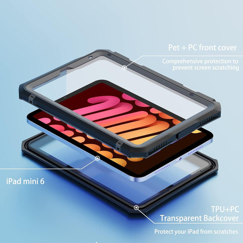 iPad Mini 6 Case Waterproof for iPad Mini 6th Generation with Built-in Screen Protector Pencil Holder, Full Body Rugged Shockproof Dropproof Prote...