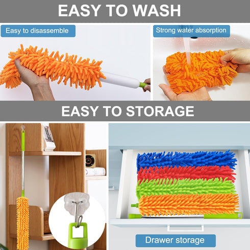4 Pack 30" to 100" Microfiber Feather Duster, Extendable Pole, Detachable and Beandable and Washable Head, Cleaning Supplies for Office, Car, Wind...