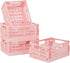 4-Pack Pink Plastic Storage Crate Small Baskets for Organizing Collapsible Storage Crates for Desk Organizers,Stackable Cute Storage Bins for Clas...