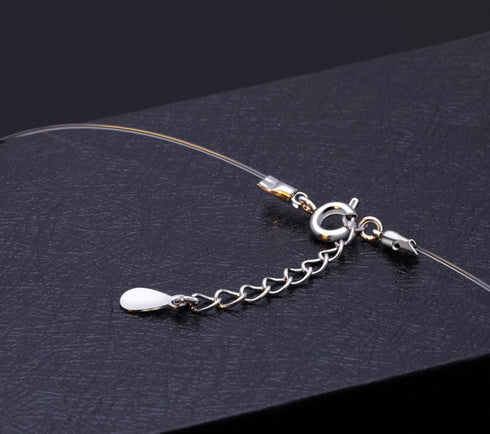 S925 Round fish line two claws Cut Clear Cubic Zirconia Pendant Necklace Silver...