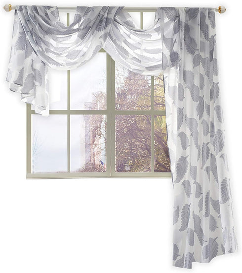 KEQIAOSUOCAI Luxury Leaves Jacquard Gray Sheer Voile Curtain Scarf for Windows 52 inches Wide by 144 inches Long 1 Scarf...