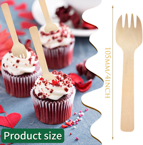 200pcs 4 inch Mini Wooden Forks, Biodegradable Compostable Birchwood, Food Grade Disposable Spoons Disposable Wooden Cutlery for Parties, Weddings...