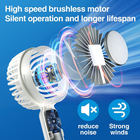 Portable Handheld Fan with Refrigeration Mode, 3 Speed Cold Wind Hand Fan, 3000mAh Battery Operated Rechargeable USB Fan, Non-Slip, Flashlight, Qu...