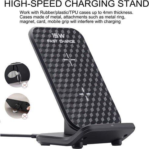 Wireless Charging Station Inductive Phone Charger Dock 15W Fast Qi-Certified Wireless Charging Stand Compatible with iPhone 15 14 13 12 11 Pro XS ...