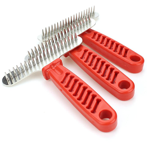 Dog rake hair removal brush comb - bottom coat rake for dogs, cats, long hair - hair removal brush, single row stainless steel pin - reduce sheddi...