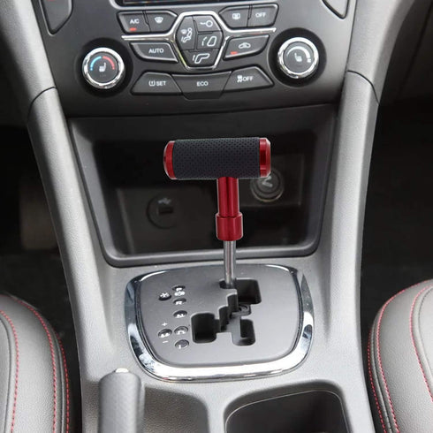 T Handle Shifter Car Knob, Joystick Style Alloy Cover with Leather Gear Stick Lever Shift Fit Most Automatic Manual Transmissions, Red-Black...