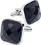 Square Natural Blue Sanstone Cufflinks for Men In Gift Case Polyhedral Gemstone Silver Men's Cufflinks Jewelry Set for Wedding Party Anniversary B...
