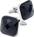 Square Natural Blue Sanstone Cufflinks for Men In Gift Case Polyhedral Gemstone Silver Men's Cufflinks Jewelry Set for Wedding Party Anniversary B...