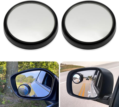 2 Pieces Blind Spot Mirror - PSLER 2" Round HD Glass Convex Rear View Mirror with Frame, 360° Wide Angle Side View Mirror Accessories with Self Ad...