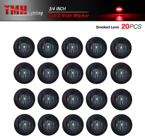 TMH 3/4 Inch Mount Smoked Lens RED LED Small Clearance Side LED Marker Lights Trailer Truck RV ATV Car Bus Van (Pack of 20)...