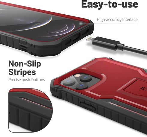 ExoGuard Compatible with iPhone 12 Pro Max Case, Rubber Shockproof Full-Body Cover Case Built-in Screen Protector with Kickstand for iPhone 12 Pro...