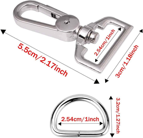 JAKAGO Swivel Lobster Clasps Clips and Slide Buckles and Metal D Ring Semi-Circular D Ring for Handbag Bags Cat Dog Collar Buckles Ring Hand DIY A...