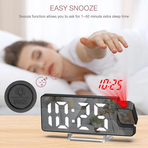 Projection Alarm Clock for Bedroom, Digital Clock with 180° Rotatable Projector, 7.9'' Large Display LED Alarm Clock with Temperature, Snooze, Adj...