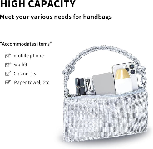 Silver Purse Rhinestone Purse Silver Clutch Sparkly Purse Silver Bag 10.2"×0.4"×6.69"(Silver)...