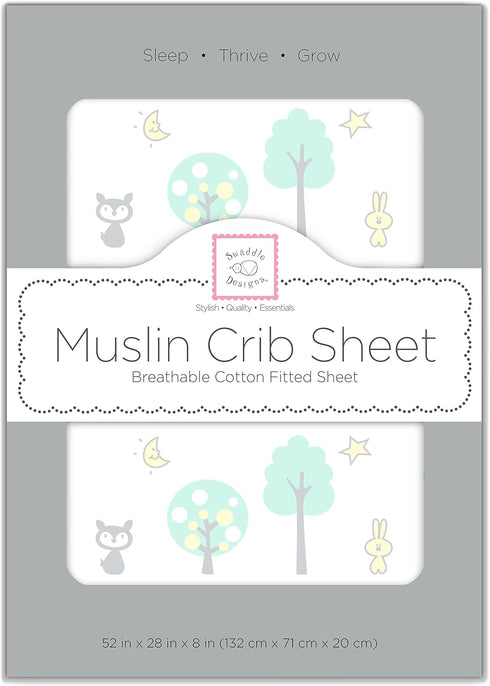 SwaddleDesigns Softest Cotton Muslin Fitted Crib Sheet/Toddler Sheet for Baby Boy & Girl, Green Woodland...