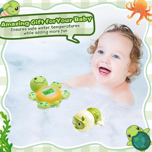 Baby Bath Thermometer & Swimming Turtle Floating Bath Toys, BPA-Free Bath Thermometer Baby Safety, Backlit Display Bathtub Thermometer Baby Water ...