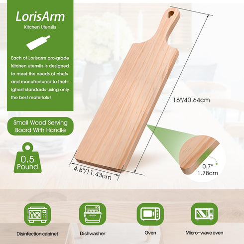 Small Rubber Wood Cutting Board with handle, 16" X 4.5" Long Wooden Charcuterie Board for Bread, Meat, Fruits, Cheese Serving....