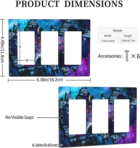 Starry Sky Triple Rocker GFCI Switch Plate Cover 3 Gang Decora Light Switch Cover Decorative Outlet Cover Wall Plate for Boy Bathroom Bedroom Game...