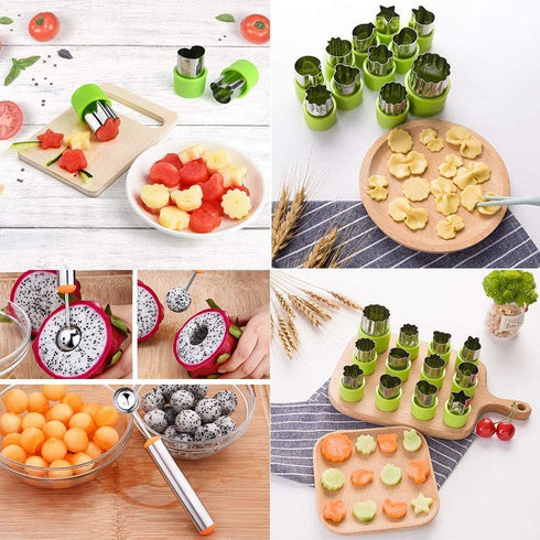 Cookie Cutter Sets for Kids, LetGoShop 12 Shapes Biscuit Cutters Baking Mold with Safty Handle and 10 Cartoon Food Fork, Stainless Steel Mini Vege...