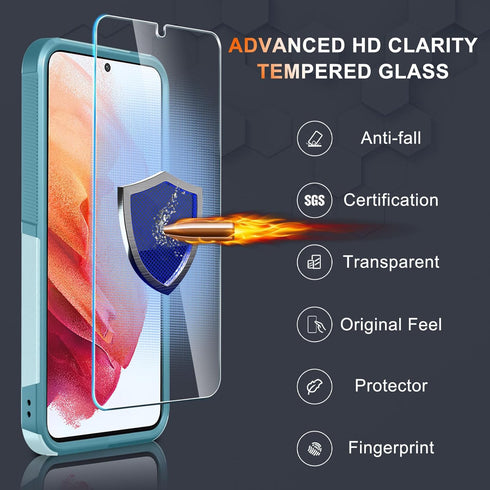 for Samsung Galaxy S21 Case, Full Body Heavy Duty Rugged Shockproof Protective Phone Cover with Lanyard Strap, Tempered Glass Screen Protector and...