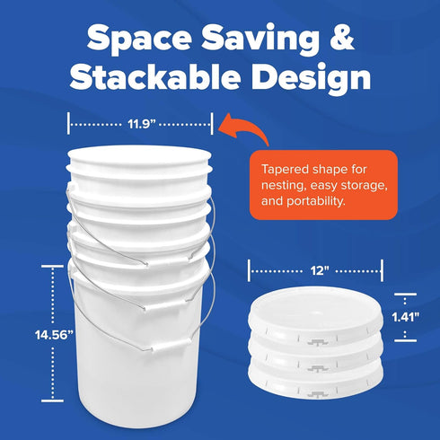 5 Gallon White Bucket & Lid, Made in The USA, Durable 90 Mil All Purpose Pail, Food Grade, Contains No BPA Plastic, Premium HPDE, 1 Pack...