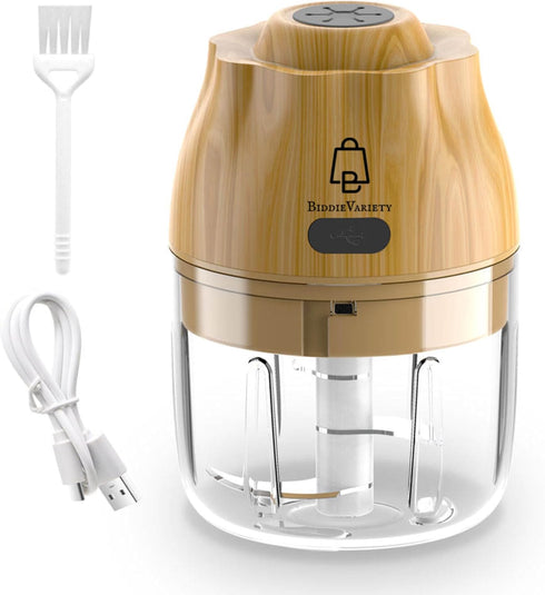 Electric Garlic, Fruit, and Vegetable Mini Food Chopper: Compact Wireless Processor Ideal for Ginger, Chili, Meat, and More, 250ML, Wood...