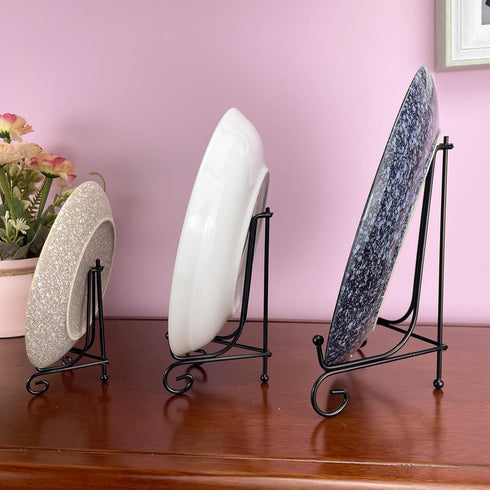 6PCS 3 Size Black Iron Plate Stands for Display 4 6 8 Inch, Decorative Metal Plate Holders for Displaying, Mini Easel Stand, Frame, Book, Card, Pl...