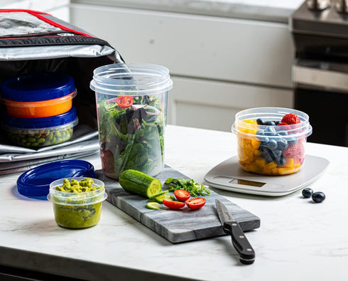 Elegant Disposables Twist Top Deli Containers Food Storage Containers Blue Screw on Lid Reusable Stackable Leakproof Airtight, pack of 10-8 oz con...