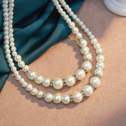Unicra 1920s Gatsby Pearl Jewelry Set Vintage Crystal Bride Necklace Earrings Set Silver Pearl Multilayer Bridal Necklace Jewelry Accessories for ...