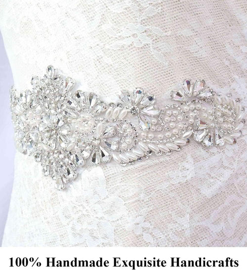 Pardecor Belt with Rhinestone Bridal Wedding Dress Belt Silver Crystal Rhinestone Pearl Belts Beaded Women's sash for Bridesmaid Gowns...