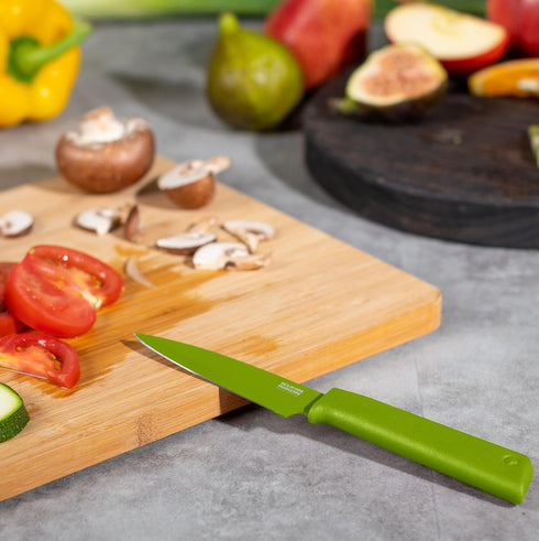 KUHN RIKON Colori+ Non-Stick Straight Paring Knife with Safety Sheath, 4 inch/10.16 cm Blade, Green...