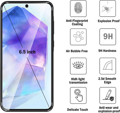 2+2 Pack for Samsung Galaxy A55 5G Screen Protector with Camera Lens Protector,Full Coverage 9H Tempered Glass Film,HD Clear Scratch Resistant,Bub...