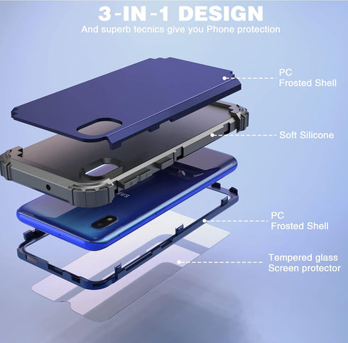 IDweel for Galaxy A10E Case with Tempered Glass Screen Protector, for Galaxy A10E, Hybrid 3 in 1 Shockproof Slim Heavy Duty Protection Hard PC Cov...