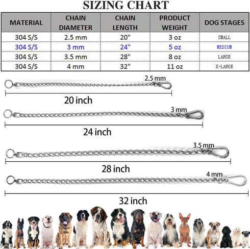 Dog Chain Leash, 304 Stainless Steel Dog Short Lead Metal Heavy Duty Chain DIY Double Dog Leashes Self-Assembly Leashes Extension&Coupler. (304 S/...