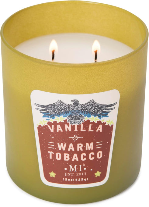 Manly Indulgence Vanilla & Warm Tobacco Scented Candles for Men, 2 Wick, 15 oz Premium Soy Blend Wax, 60H Burn, Candles for Home Scented – Made in...