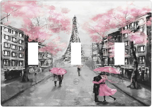 Paris Eiffel Tower Light Switch Cover Triple Toggle Wall Plate 3 Gang Switch Plate Covers Pink Decorative Lightswitch Cover Plate, 4.50 x 6.38 Inc...