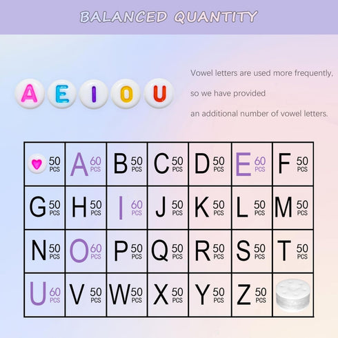 Amaney 1400 Pieces 4x7mm Alphabet Beads White Round Acrylic Colorful Letter Beads A-Z Heart Pattern Beads and Crystal Line for Jewelry Making Brac...