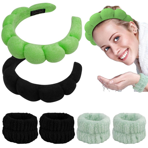 Skincare Spa Headband, Skincare Sponge Headbands for Washing Face, Puffy Make up Headbands with Fluffy Wristbands Set for Women Girls, Soft Terry ...