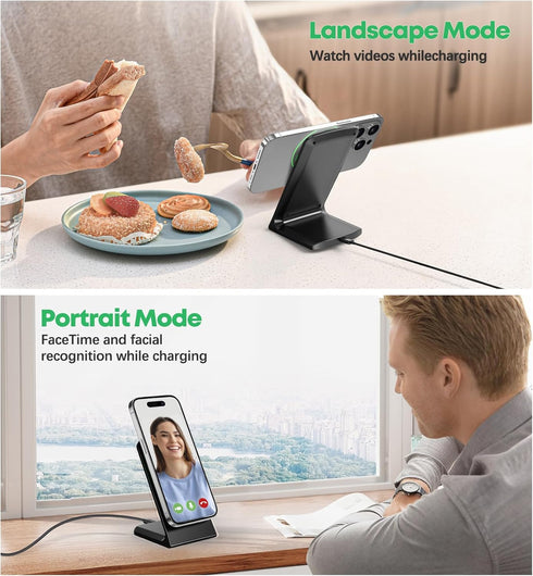 Magnetic Wireless Charger 15W Fast Mag-Safe Charger Stand for iPhone 15/14/13/12 Series Magnet Wireless Charging Station with Sleep-Friendly Adapt...