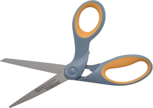 Westcott 8" Bent Craft Scissors with Titanium-Bonded Blades for Heavy-Duty Use (Yellow/Gray)...