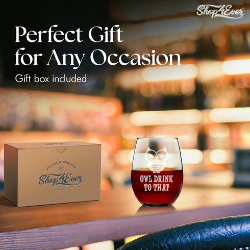 shop4ever Owl Drink To That Laser Engraved Stemless Wine Glass Owl Lover Glass...