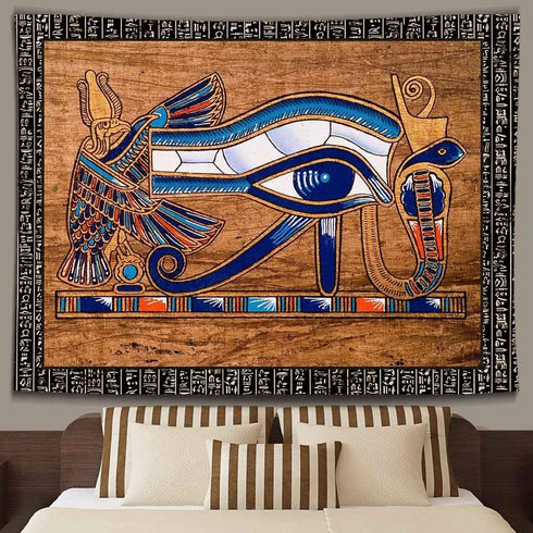 Ine Ive Egyptian Horus Eye Tapestry Ancient Egyptian Gods Pharaohs Hieroglyphic Tapestries Flannel 80x60inch for Living Room and Bedroom Decoratio...