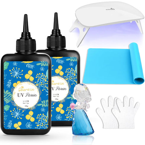 Upgraded UV Resin Kit with Light- 200g Clear Hard UV Cure Epoxy Resin Supplies Premixed Activated Glue Fast Curing Starter Jewelry Making Kit for ...
