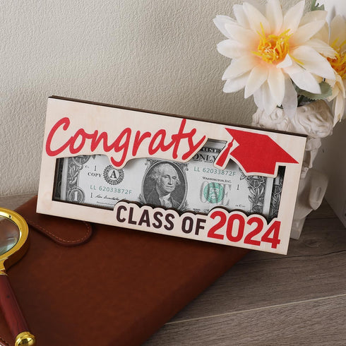 Graduation Money Holder Graduation Gift Wooden Graduation Card Box Cash Holder Envelope Class of 2024 Senior Money Gift for Graduates (2PCS red)...