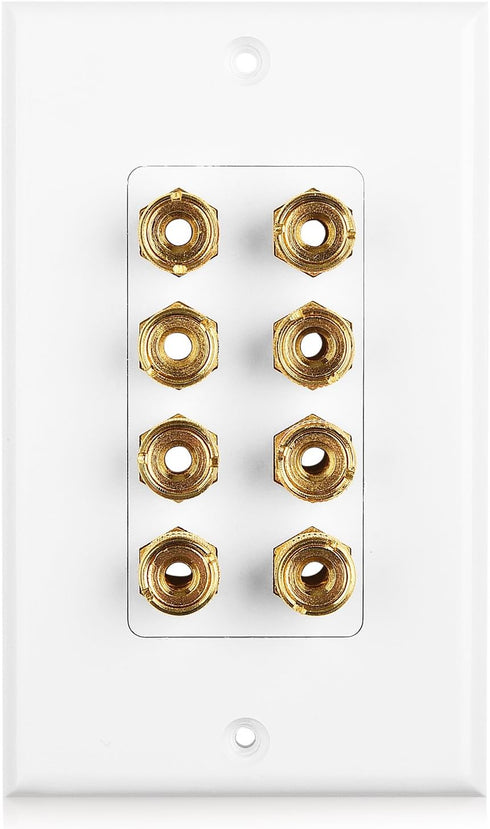 Cable Matters Speaker Wire Wall Plate (Speaker Wall Plate, Banana Plug Wall Plate) for 4 Speakers in White...