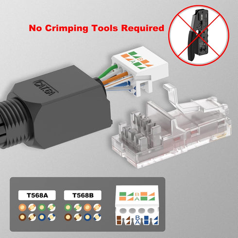 VCELINK RJ45 Connector Tool-Free, CAT6A Field Termination Plug, Gold Plated Modular Plug, UTP CAT6A Connector Toolless for 23 to 26 AWG Network Ca...