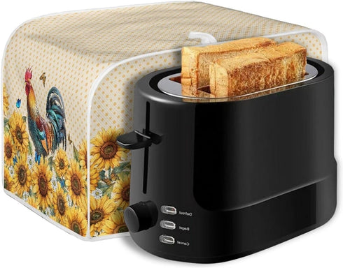 Sunflower Roosters Chickens Toaster Oven Covers for Kitchen Polyester Fabric Quilted Toaster Appliance Dust-proof Cover for Small Appliance Dust C...