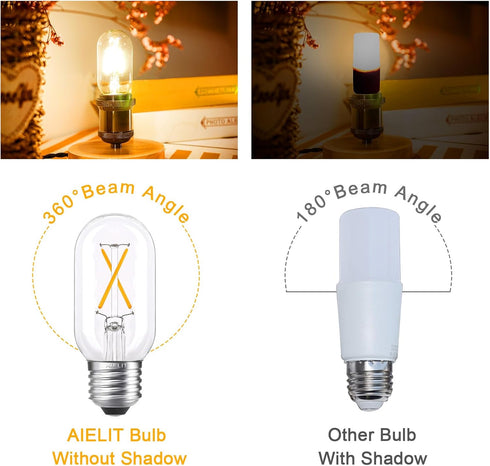 T45/T14 LED Bulb Dimmable, 2W Tubular Light Bulbs 25 Watt Equivalent, Vintage Filament Edison Bulb for Open Style Pendant Lights, E26 Medium Base,...